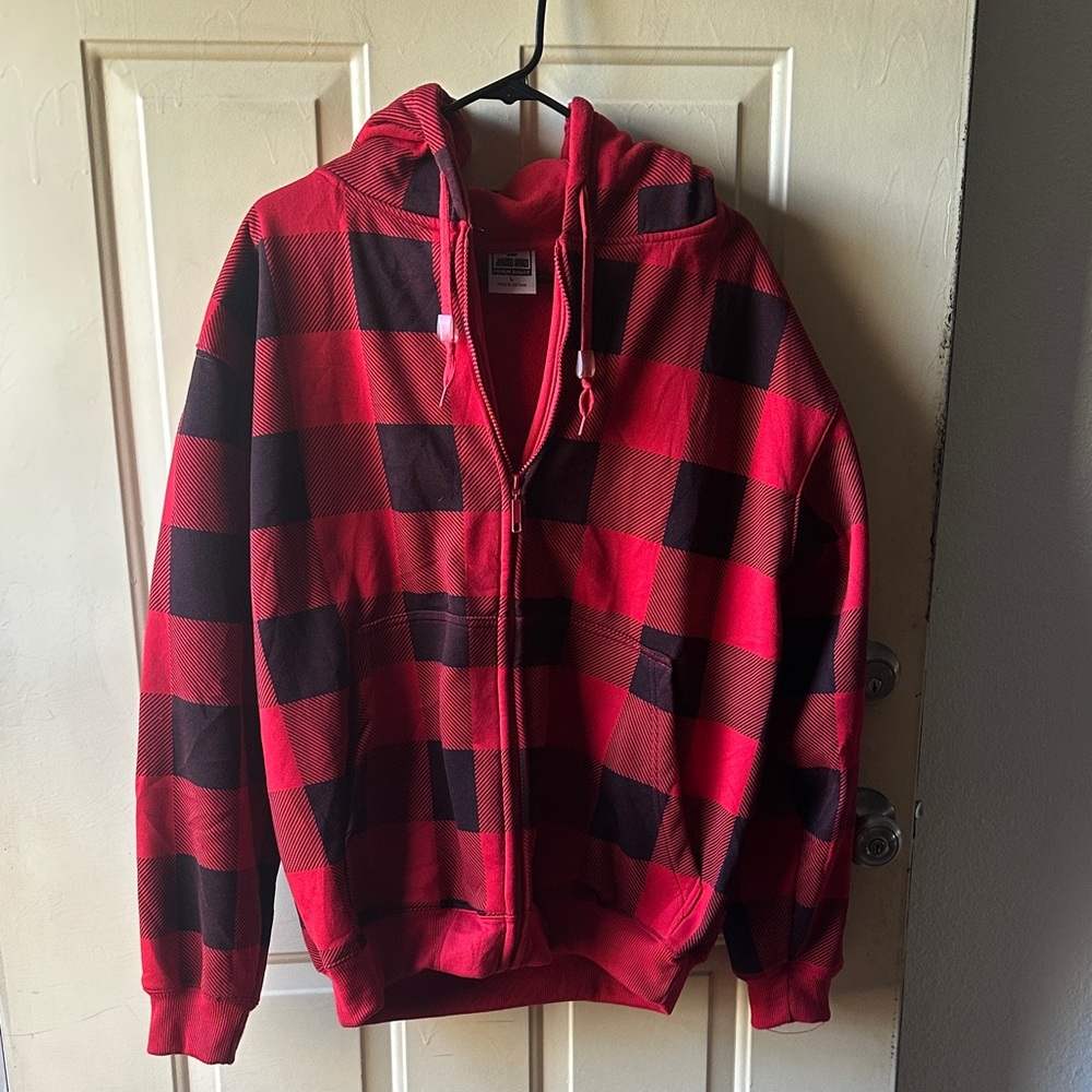 Red and Black Plaid Bomber Jacket